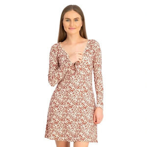 Topshop Ditsy Animal Print Keyhole  V-Neckline With Bow Mini Dress Size US Size